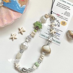 夏日耶耶貝殼清新手機掛飾diy串珠ccd鏈條掛飾相機掛鏈手腕式掛繩