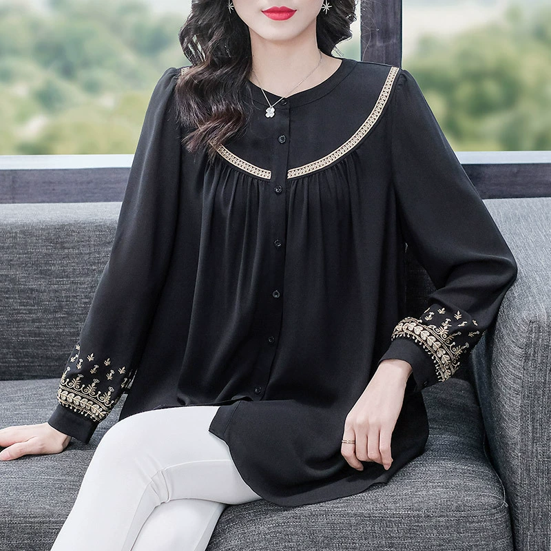 Большие Размеры 200 кг Ретро Темперамент шифон Летний мама Джокер женский топ рубашка женская одежда среднего возраста