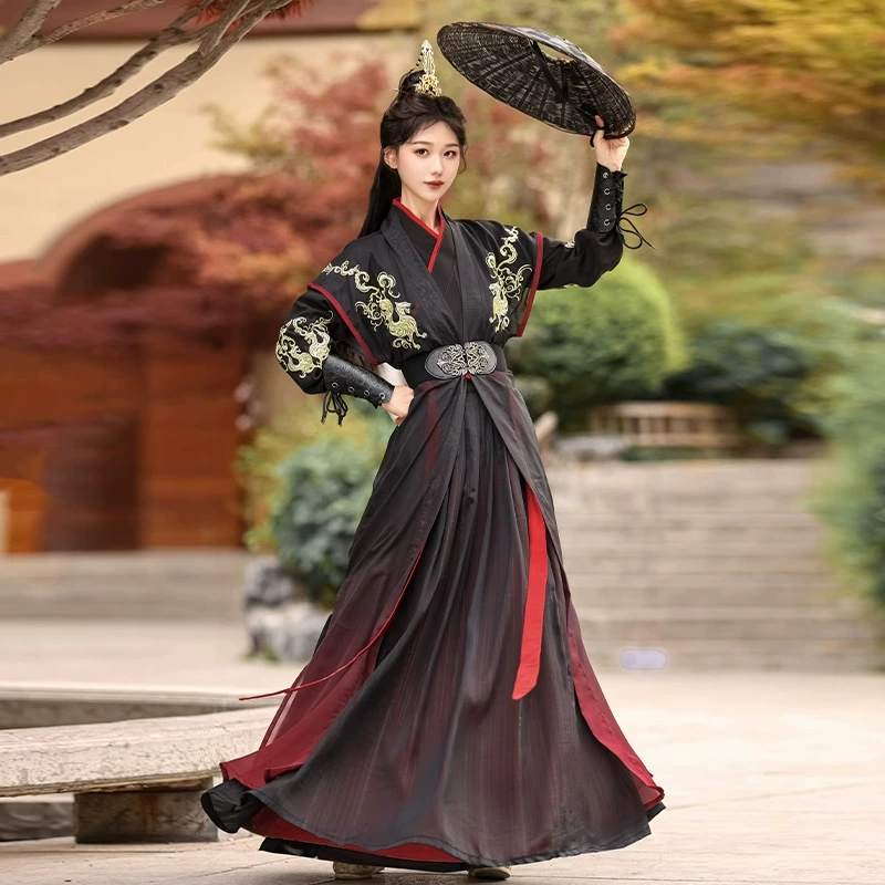 Оригинальный костюм для боевых искусств Hanfu 2025 New Song Dynasty длиной до талии, талисман тигра, черный и красный, крутой стильный комплект одежды унисекс.