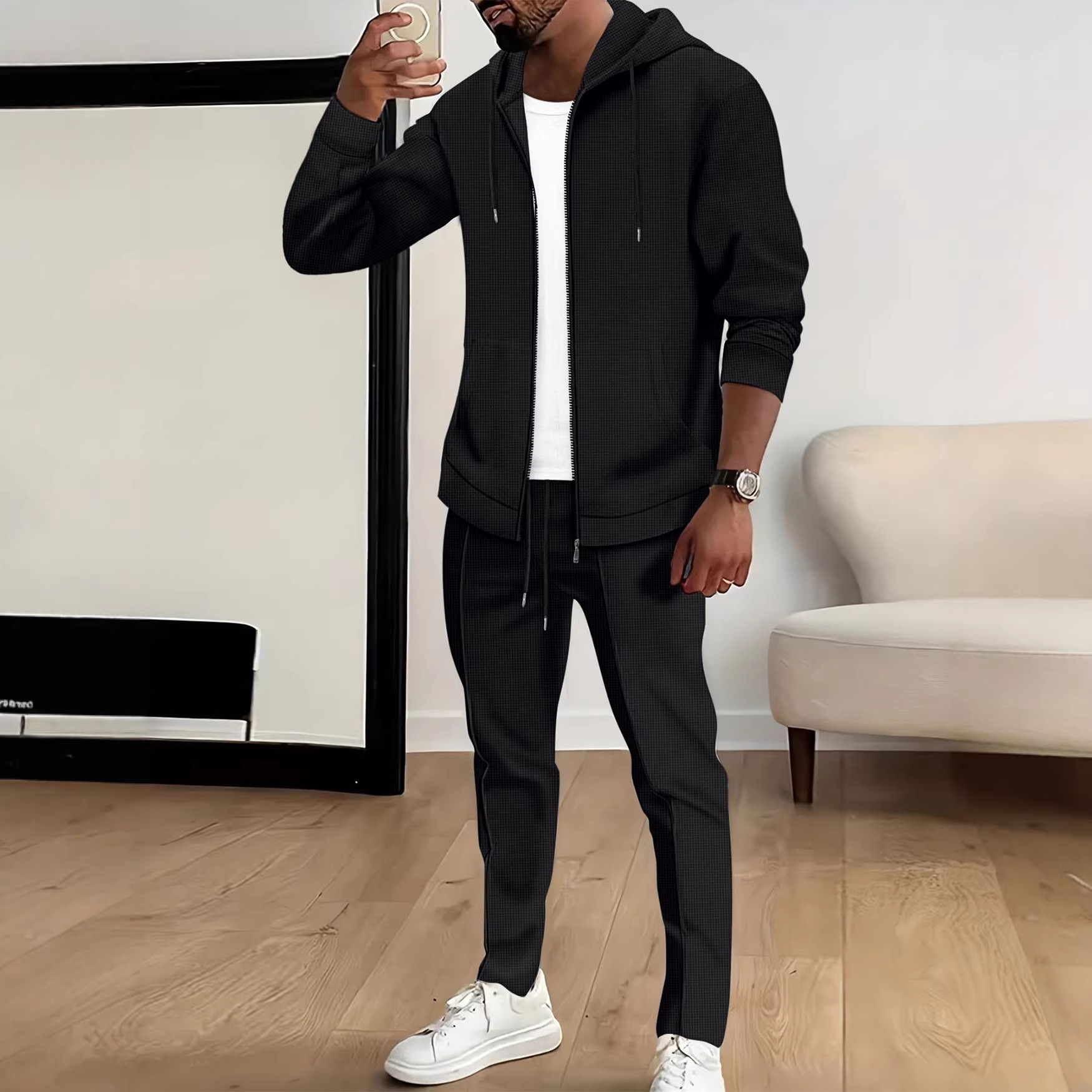 Europa y América transfronterizas primavera hombre encapuchado con cremallera chaqueta de punto chaqueta deportiva casual suelta chaqueta de abrigo
