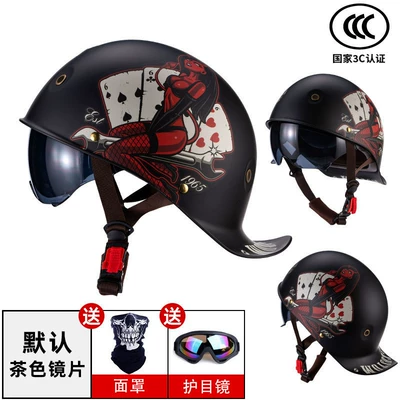 Style Half Helmet for Men and – Motosiklet kaskı (dəbilqə) - poker-witch-3c-certification-facial-towel-goggles-tea-lens-m