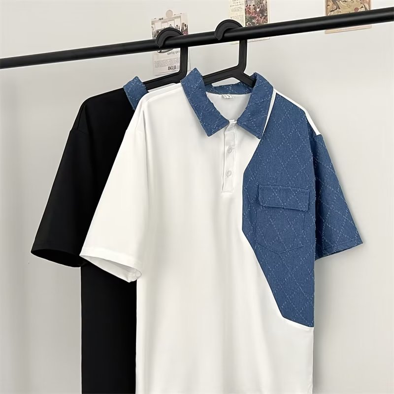 2024 nuevo verano estudiantes solapa ins camiseta de manga corta para hombres versión coreana suelta camisa POLO de cinco puntos camiseta