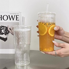 小众大容量玻璃吸管杯办公室高颜值ins风奶茶咖啡杯耐热玻璃水杯