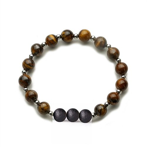 Amazon Volcanic Glass Tiger's Eye Beaded Necklace for Couples, Elastic Cord Bracelet for Men and Women, Fashion Accessory