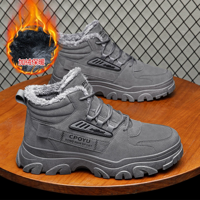 Высокие мужские ботинки с флисовой подкладкой, теплые хлопковые ботинки, повседневная рабочая обувь, модные мужские ботинки, ботинки-мартинсы, утепленные и защищающие от холода.