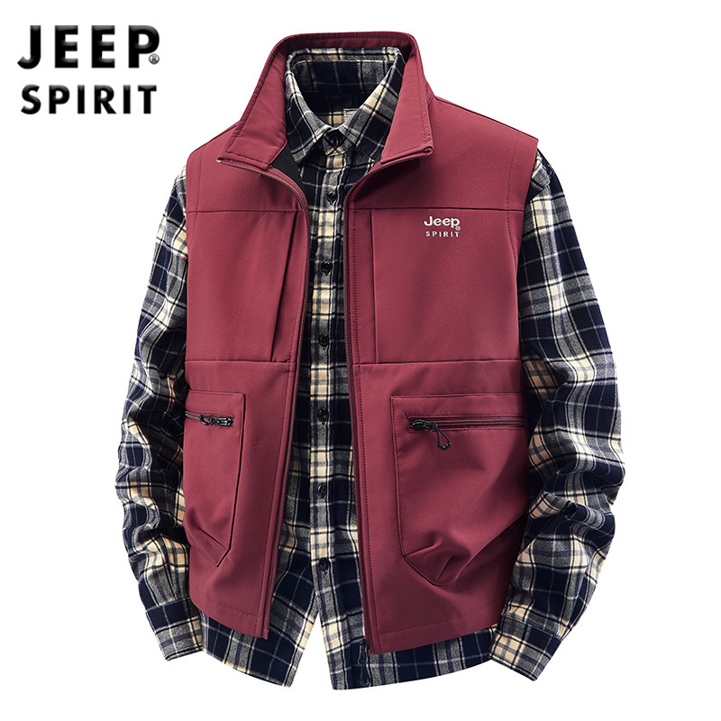 JEEP吉普秋冬新款工装马甲男士立领休闲坎肩大码加绒加厚马甲8818|undefined