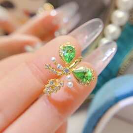 跨境亚马逊天然沙弗莱戒指S925银主石4*6热销耳饰女设计感小众