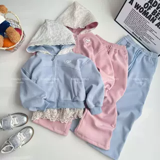 女童2025新款春装新款儿童运动套装开衫连帽卫衣春季阔腿裤两件套