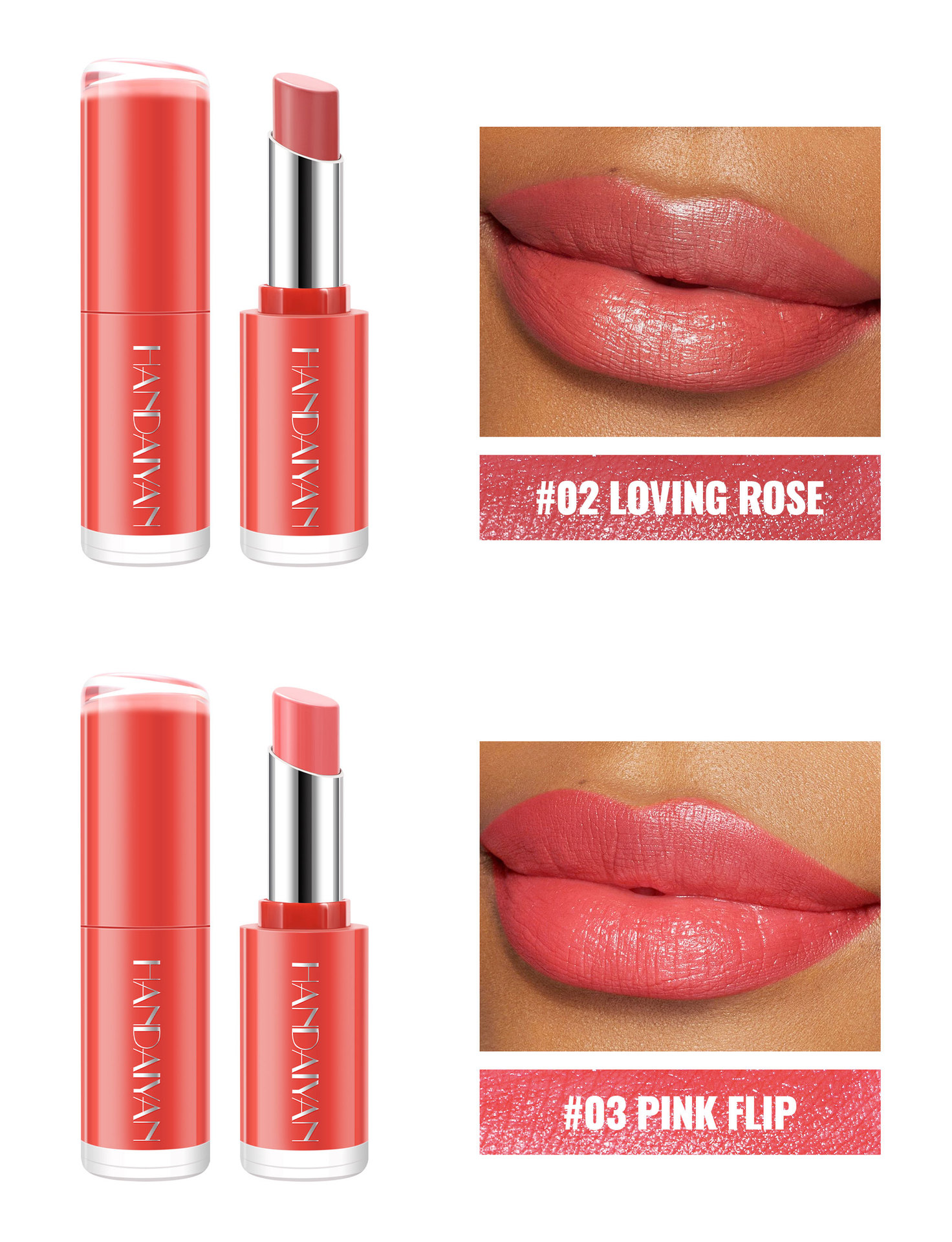 Cross-border waterproof and moisturizing Lipstick HANDAIYAN velvet lipstick enhances complexion. 8-color natural moisturizing lipstick in stock undefined