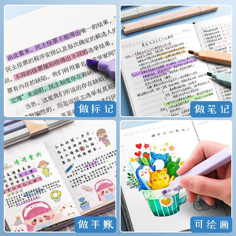 Pluma fluorescente pluma de marcado fluorescente de doble cabeza para estudiantes, pluma de marcado de color, pluma de diario clave, pluma especial para pluma de diario