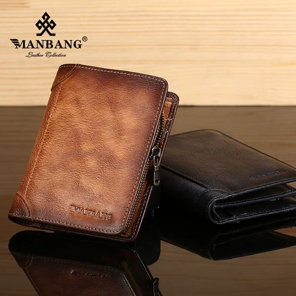Cross-border exclusive men's wallet brushed vegetable tanned first layer cowhide multi-card short card holder driving license zipper wallet