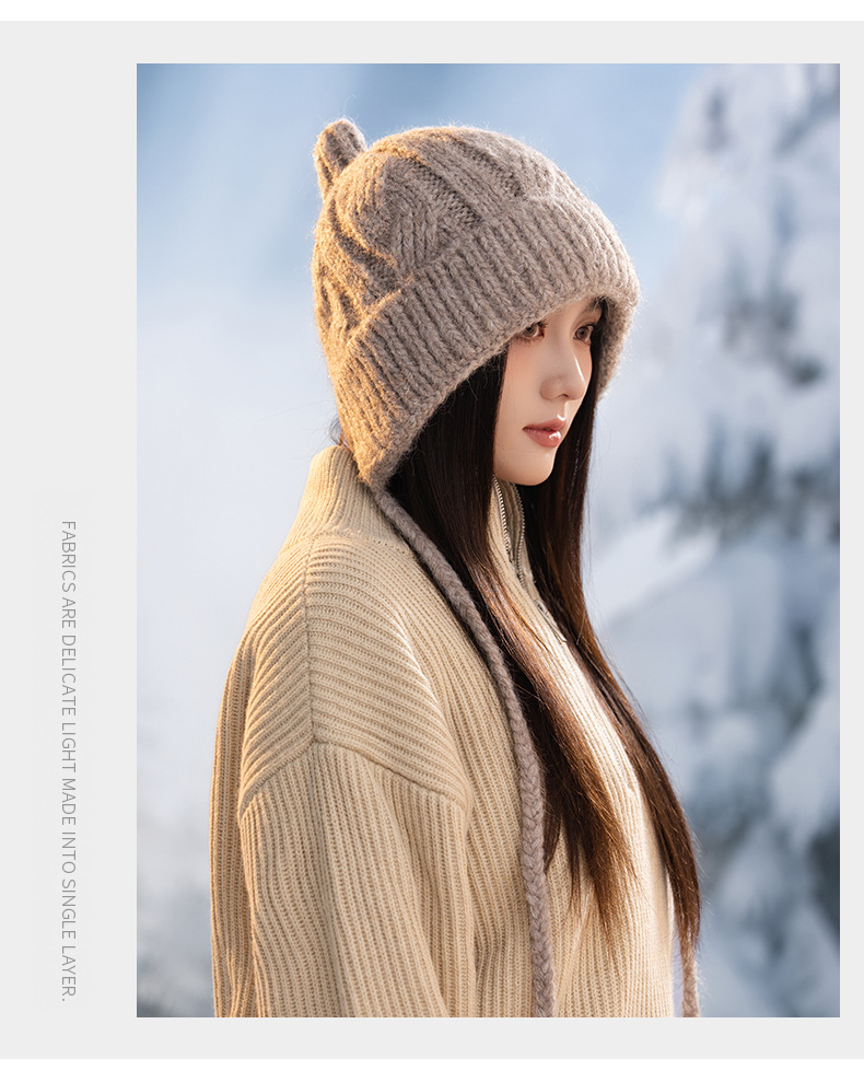 Korean Version Versatile Bear Patch Strap Knitted Autumn Winter Fashion Retro Pullover Outdoor Casual Warm Hat New_voghion.com