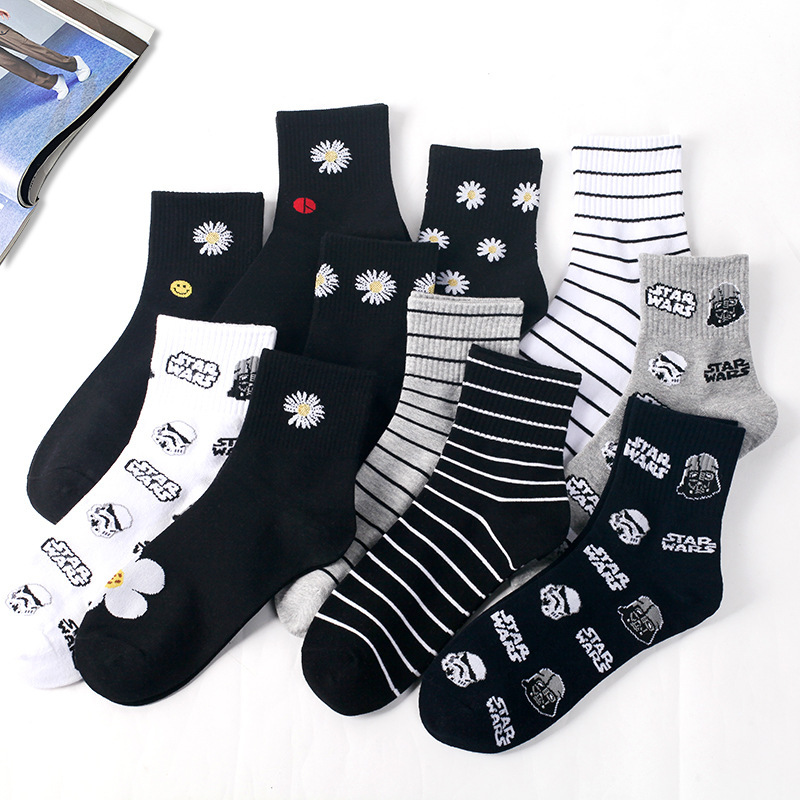 Star Wars Socks Men's Mid-Calf European and American Style College Style Student Sports Cotton Socks Wholesale