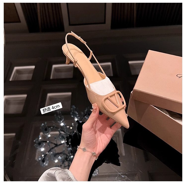 Kanglida V-Strap Nude High Heels for Women Versatile French Pointed Toe Single Shoes with Open Back and Thin Heel Mule Sandals