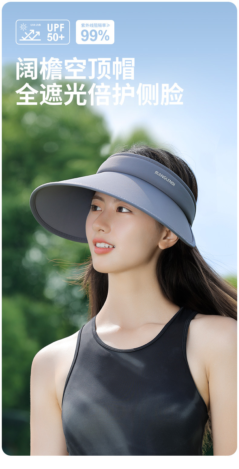 【中国直邮】夏季大檐帽子 户外空顶防晒遮阳帽 防紫外线 可折叠太阳帽 黑色