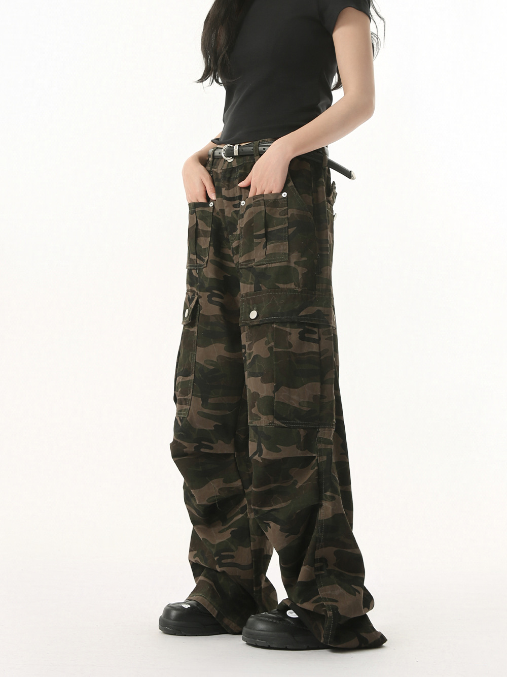 MTLCLOTHES Hombres| High Street Cleanfit diseño de pliegues americanos para hombres y mujeres camuflado pantalones de trabajo de bolsillo