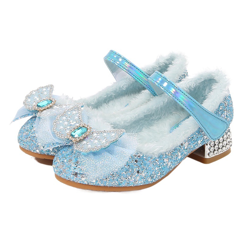 Zapatos de tacón alto para niños zapatos de princesa Aisha forrados de lana de invierno Nuevos zapatos de algodón para niñas zapatos de felpa para bebés zapatos de cuero para niñas
