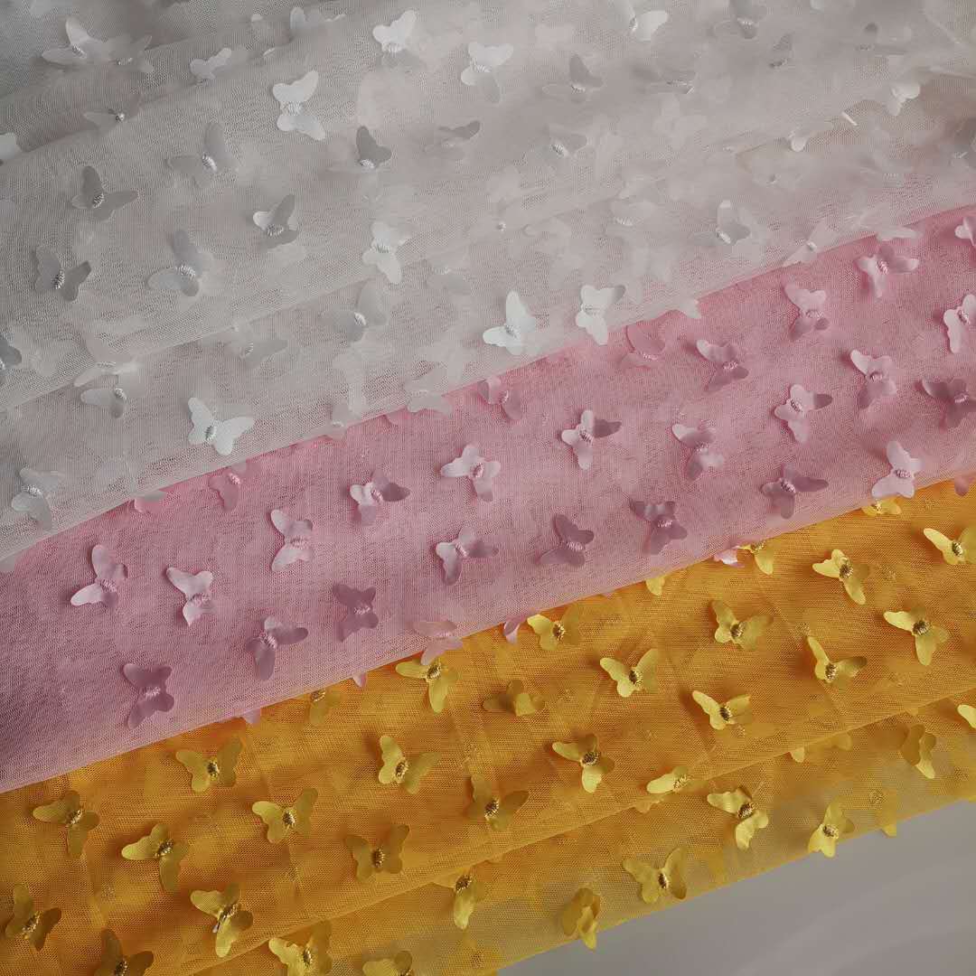 【新品】40眼网纱底布2.5公分小蝴蝶立体激光刺绣 小清新网纱现货