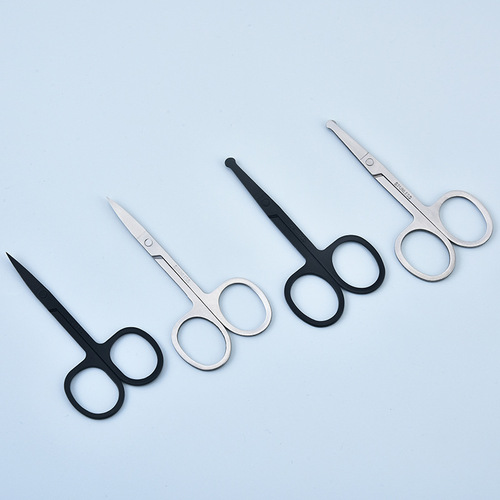 Stainless steel eyebrow trimming scissors, round-head nose hair scissors, beard trimming scissors, pointed-head makeup eyebrow sticker scissors, manufacturer wholesale