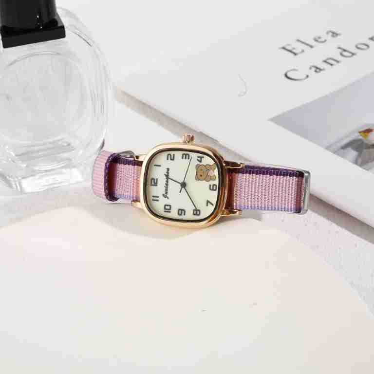 Women's Quartz Watch With Cute Bear Canvas Strap For Students_voghion.com
