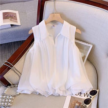 法式时尚设计感V领遮肉白色衬衫宽松遮肚子显瘦仙露肩无袖上衣