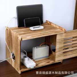 木制收纳盒路由器支架电脑桌面WiFi遮挡支架插板盒电缆实木理线盒