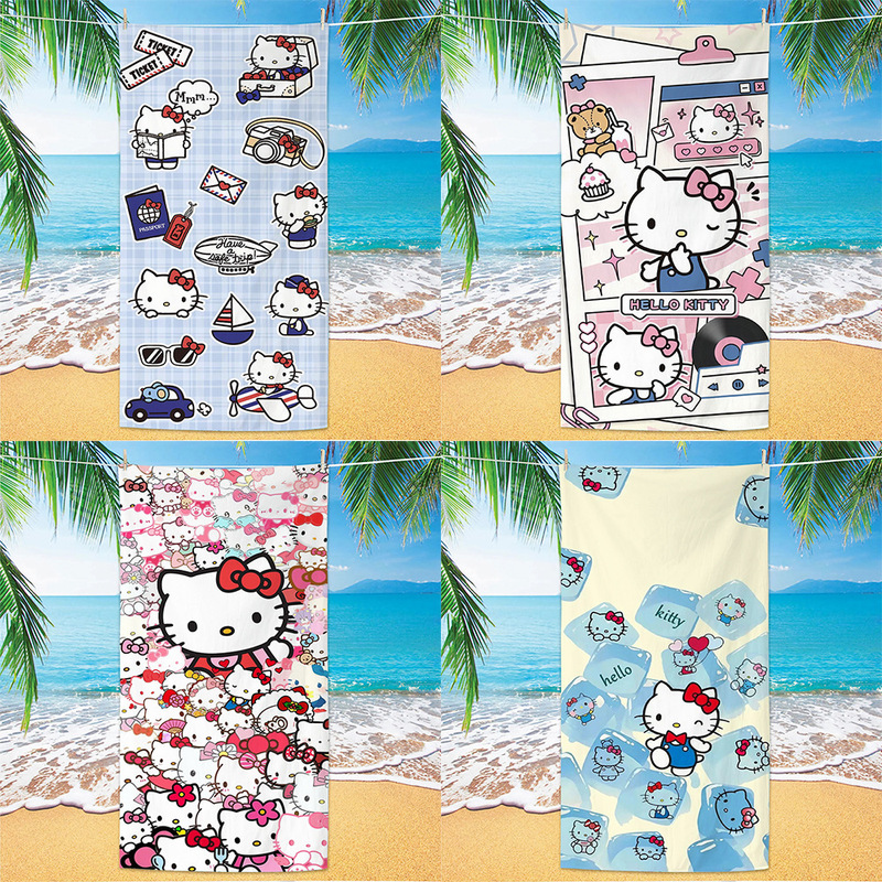 Cross-Border Kitty Cat Microfiber Absorbent Bath Towel Digital Printing Thickeneded Beach Towel Cartoon Bath Towel