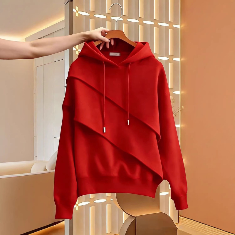 Fashionable and Stylish Design, Irregular Hooded Sweatshirt, New Spring and Autumn Style, Solid Color, Versatile, Youthful, Long-Sleeved Top Fashionable and Stylish Design, Irregular Hooded Sweatshirt, New Spring and Autumn Style, Solid Color, Versatile, Youthful, Long-Sleeved Top