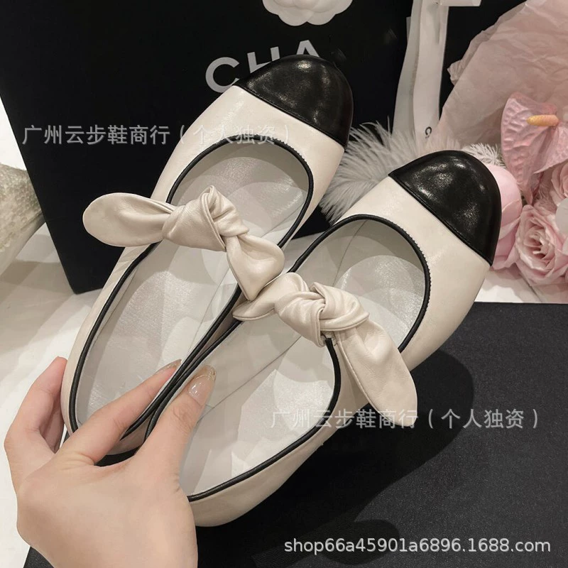 Кожаная модная универсальная обувь с бантом, стиль Chanel