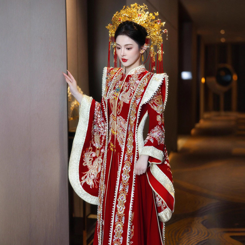 Xiuhe Wedding Bride 2025 New Model Exquisite Traditional Chinese Style Phoenix Crown and Dragon and Phoenix Robe Wedding Dress Hanfu