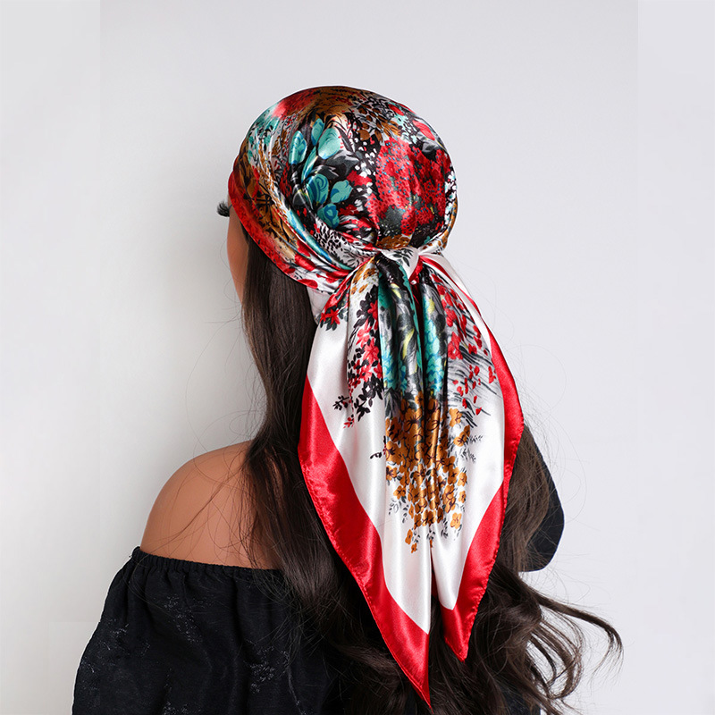 Women's Fashionable And Versatile Floral Print Headscarf 90% Matte Silk Scarf Wholesale Summer Accessory_voghion.com