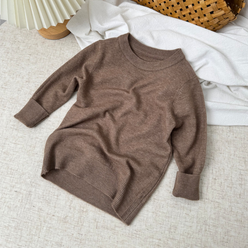 Suéter de lana de otoño y invierno, suéter de cuello redondo para niños y niñas, camisa de fondo, camisa de punto para bebés