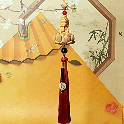 Car hanging — Interior Rearview Mirror Decoration Supplies - long-tassel-guanyin-pendant-wine-red