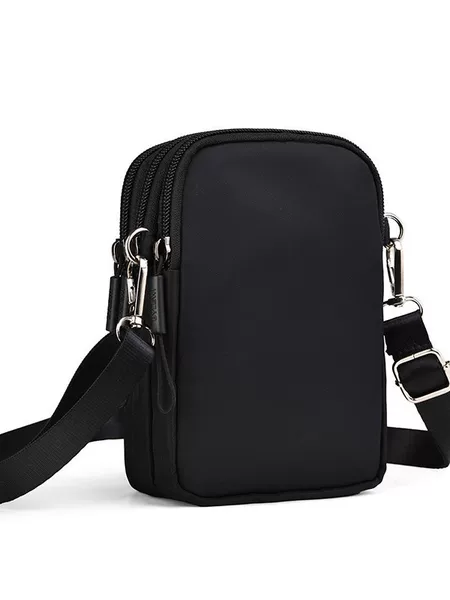 Cross-Border Nylon Cloth Shoulder Crossbody Bag Mini Small Bag Three-Layer Zipper Can Be Hung on the Waist Lightweight Mobile Phone Bag Vertical Version for Men and Women