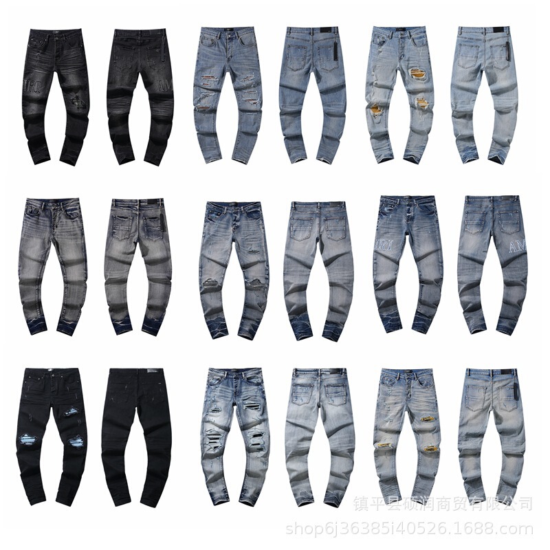 24 Cross-border European and American Fashion Brand amri Embroidered Ripped Cloth Casual Denim Pants Men's and Women's High Street Dressed Jeans