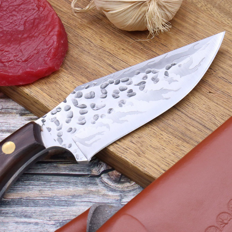 Yangjiang factory directly supplies double-handle hammer-forged straight knife with colorful blades, free leather case for outdoor portability