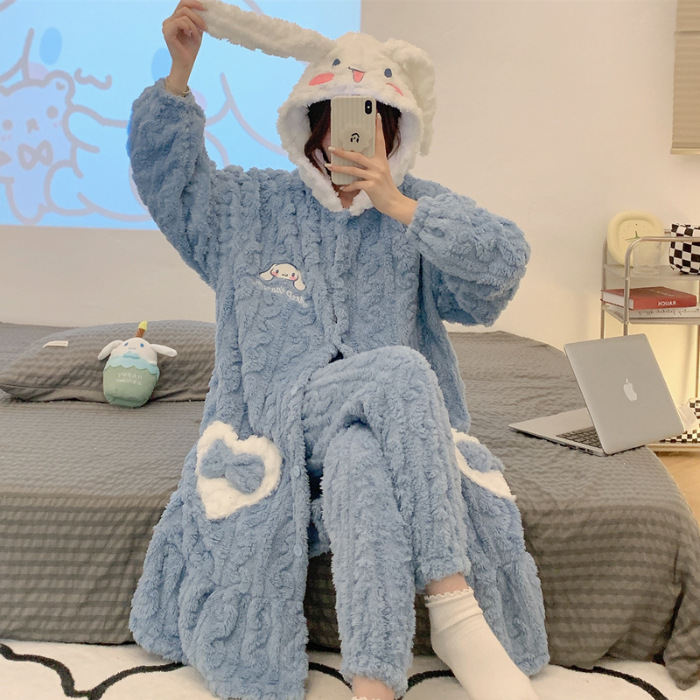 2024 pijamas de otoño e invierno camisón de franela para niñas engrosado forro polar de coral con capucha lindo traje de homewear image 11