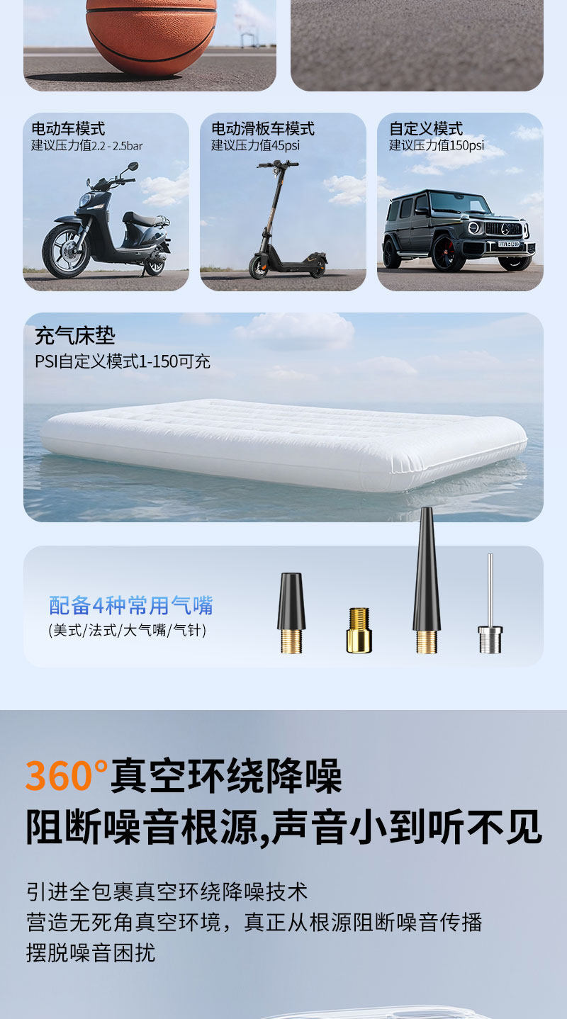 Car-mounted electric air pump, wireless portable air pump, tire pressure gauge, rechargeable power supply
