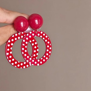 Hong Kong-style Exaggerated Retro Earrings Playful Girl's Red Wave Dot Circle Earrings High-grade Sense Middle Ancient Earrings without Ear Holes