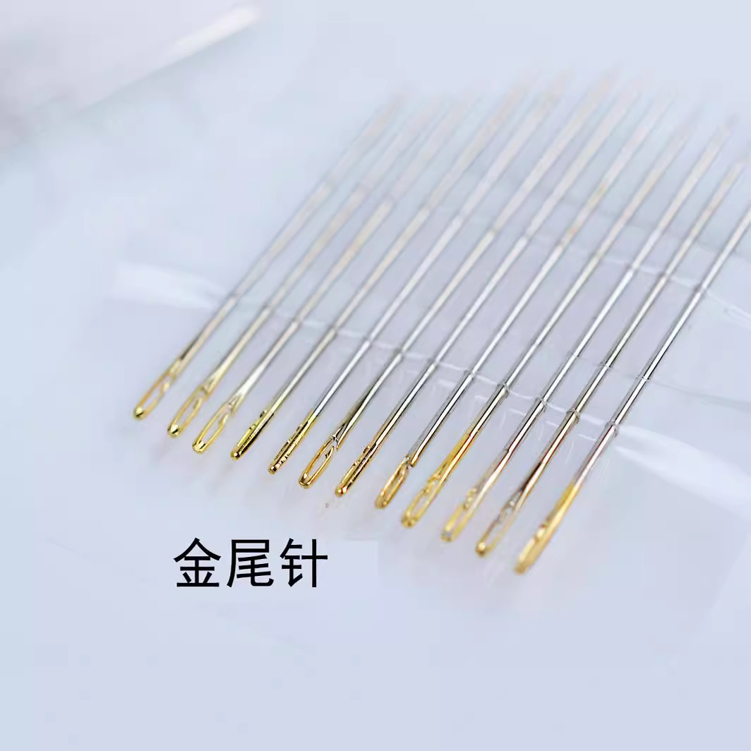 Agujas de cola dorada de cola plateada abiertas laterales Agujas de sutura manual sin hilo Agujas de bordado Agujas de costura