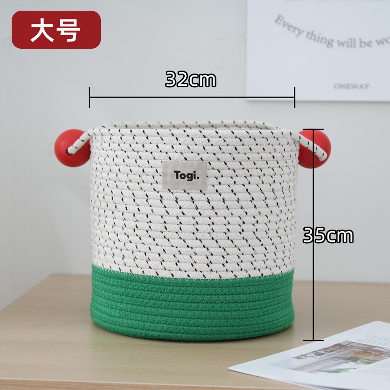 Cesta de almacenamiento linda de gran capacidad entrega de una sola pieza Cubo de almacenamiento de juguetes para niños sala de estar cesta tejida de cuerda de algodón decorativa