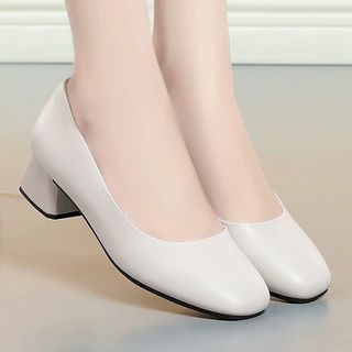 春秋方头软底粗跟久站不累空姐工作鞋面试鞋女士单鞋上班通勤女鞋