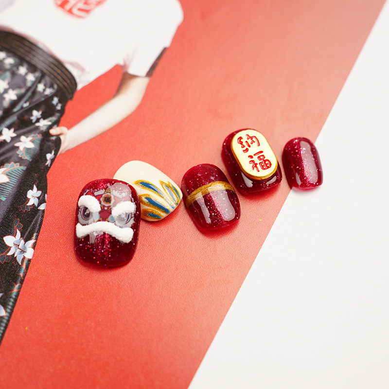 Red festive short nail stickers for manicure for nails