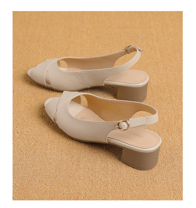 Giày sandal peep toe nữ gót vuông ZHR kiểu Pháp — KM53P Màu be chi tiết 21