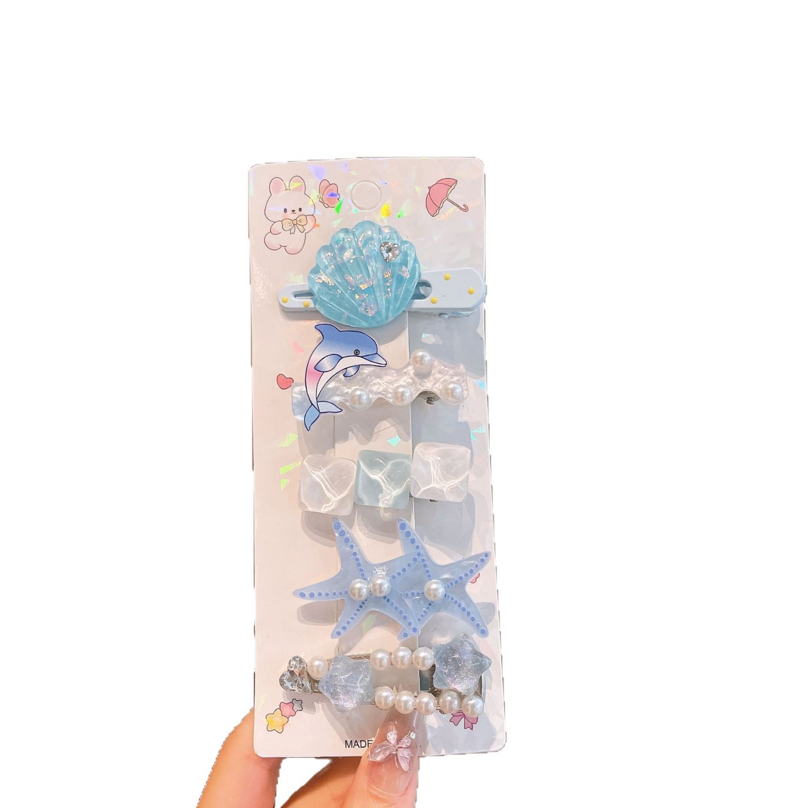 Niños de verano estrellas de mar conchas de mar lindas pinzas de cabello pinzas de boca de pato pinzas de cabello perlas pinzas de cabello niños al por mayor