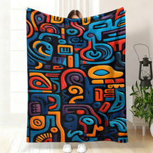 艺术创作午睡毯法兰绒毛毯毯子抽象艺术沙发盖毯民族艺术拼贴绒毯