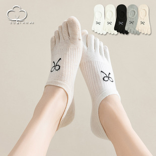 Five-finger socks women's summer thin socks women's boat socks non-slip do not fall with embroidered bow shallow mouth toe invisible