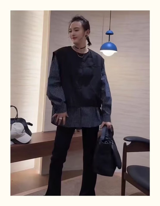 高端韩版设计感假两件衬衫女25秋新条纹拼接开衫宽松显瘦百搭上衣|undefined