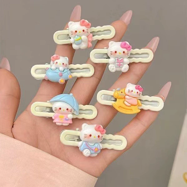 Набор аксессуаров для волос (Hello Kitty) — 10 штук милых японских мультяшных заколок, шпильки и резинки, розовый