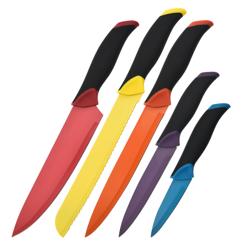 Fábrica al por mayor de inyección secundaria de acero inoxidable color seis piezas conjunto de herramientas con melón planador conjunto de caja de regalo